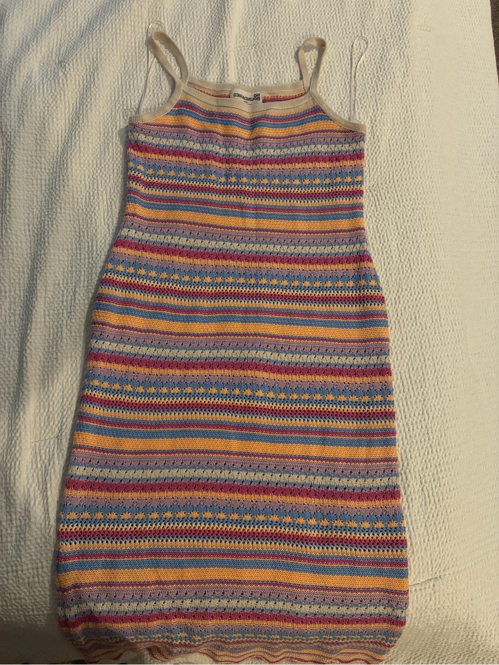 No Boundaries Pointelle Crochet Midi Dress Multicolor Striped